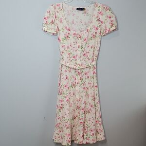 Polo Ralph Lauren Floral printed DW Linen Elizabeth button front Sweet Pea dress